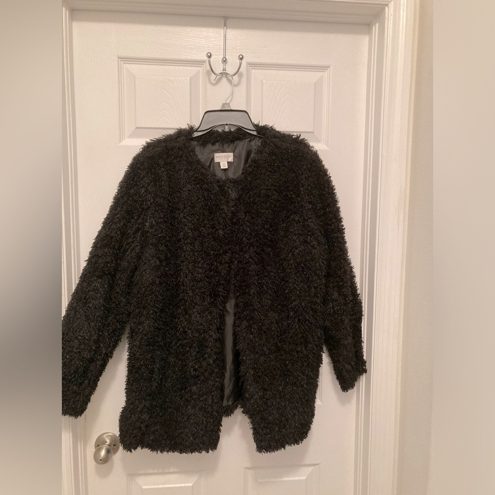 Black Fuzzy Fake Fur Open Front Jacket